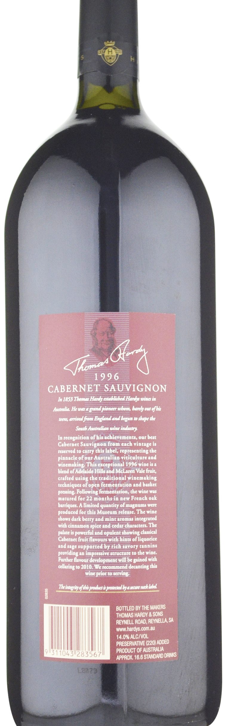 Hardy's Thomas Hardy Cabernet Sauvignon 1996 1500ml » $299.90 ( in ...